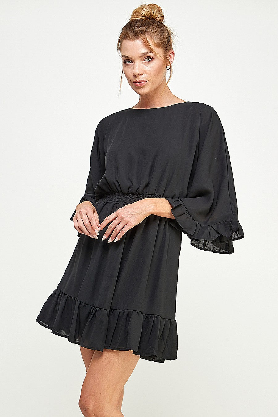 Cocktail Dresses Short Ruffled Sleeve Mini Dress Black
