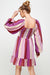 Cocktail Dresses Long Sleeve Square Neck Stripe Short Dress Magenta/Taupe