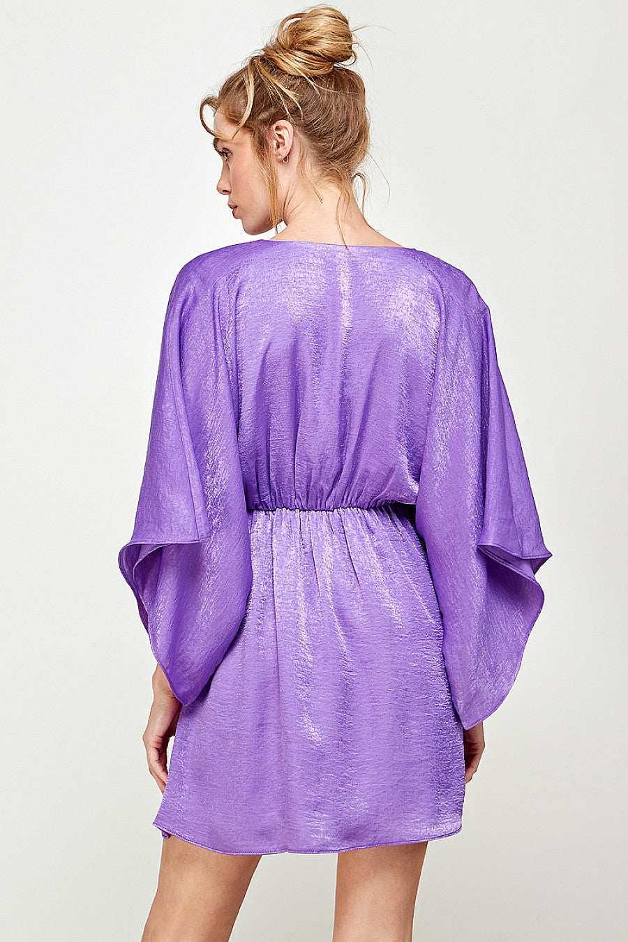 V-Neck Stretch Satin Slimming Dress With Slit Peacock main image 1