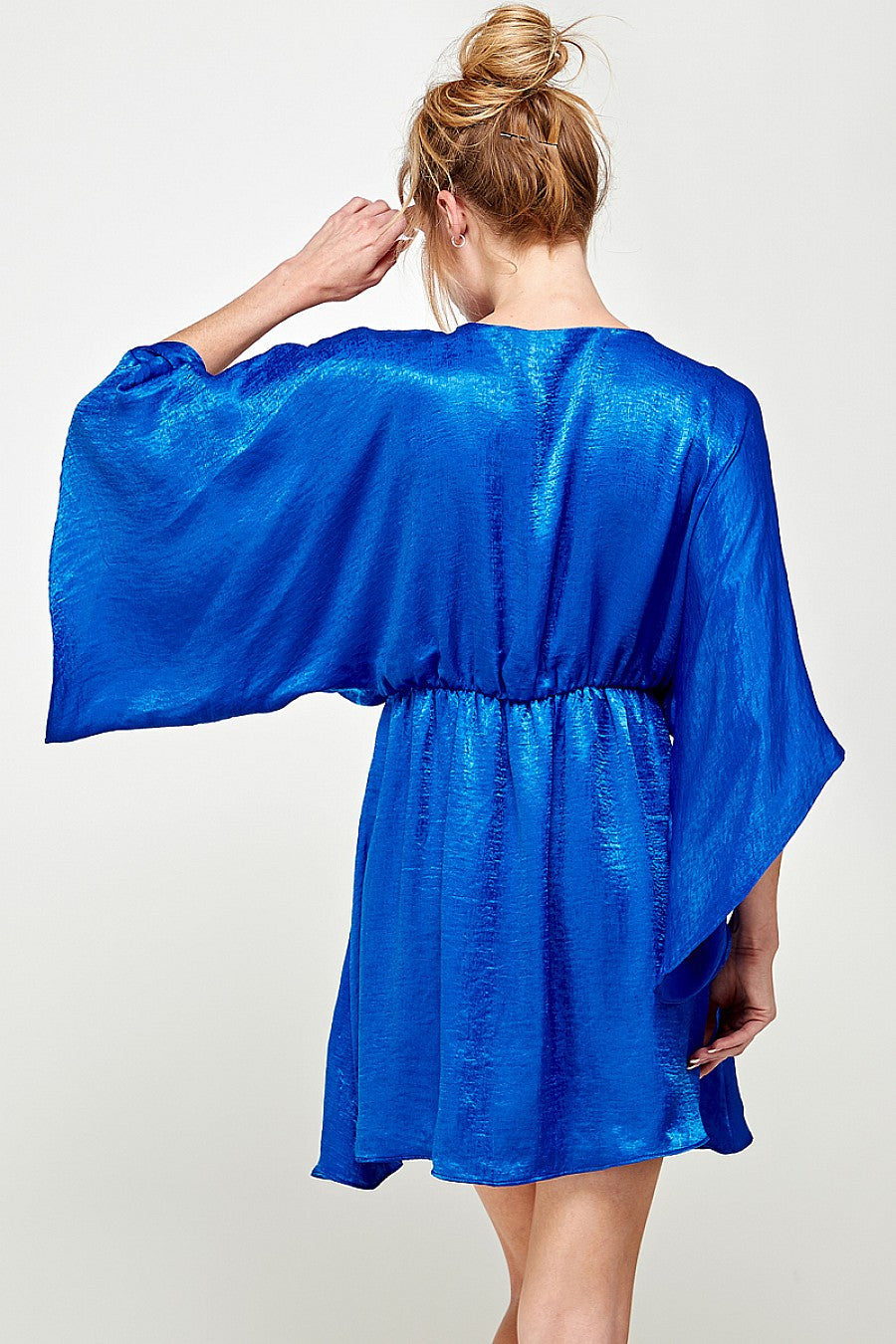 Short V Neck Pleated Satin Dress
