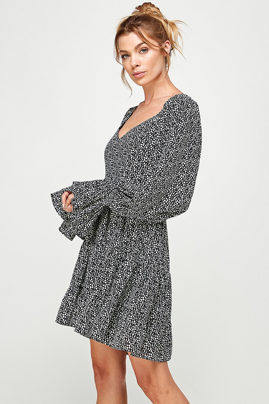 Short Printed Long Sleeve Mini Dress