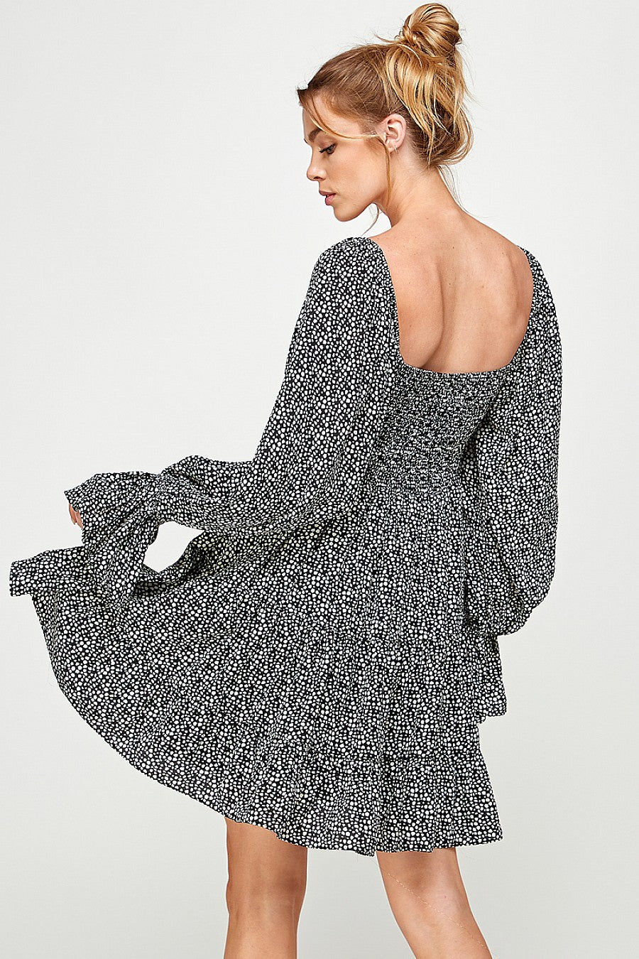 Short Printed Long Sleeve Mini Dress
