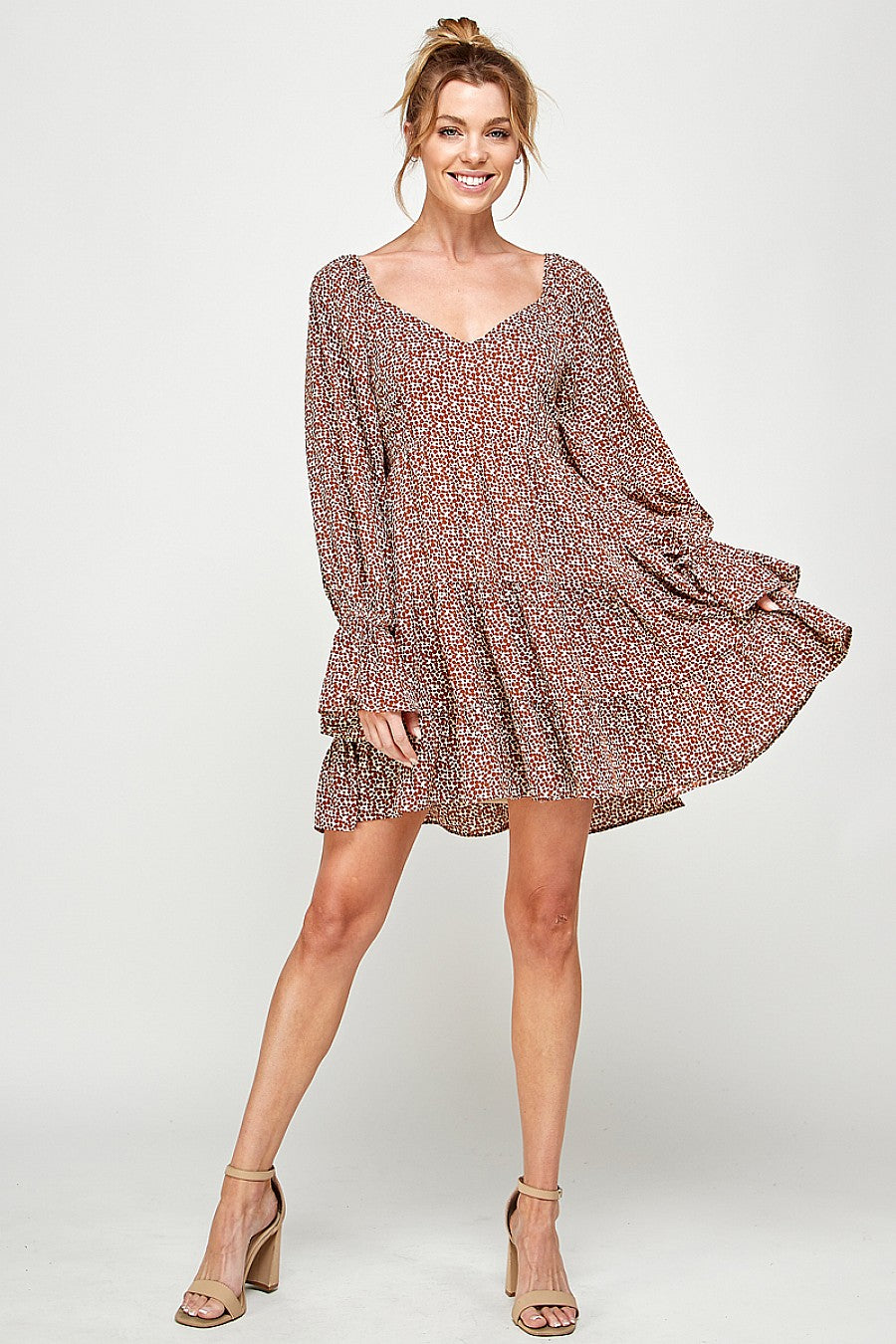 Short Printed Long Sleeve Mini Dress