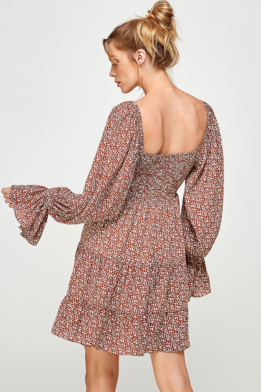 Short Printed Long Sleeve Mini Dress