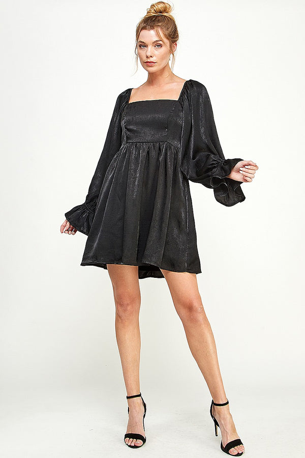 black square neck long sleeve mini dress Rihoas Square Neck Knitted Long Sleeve Mini Dress for Women, Black / XL