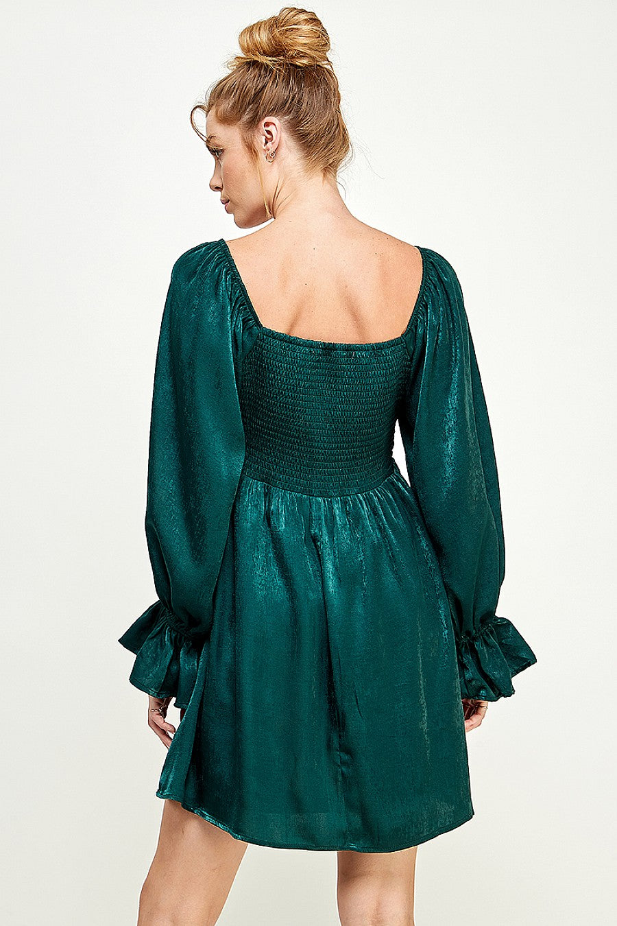 Cocktail Dresses Short Square Neck Long Sleeve Mini Dress Hunter Green