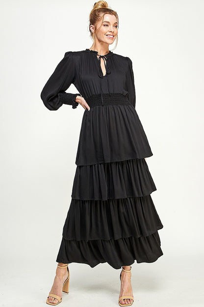 Formal Dresses Long Sleeve Tiered Maxi Dress Black