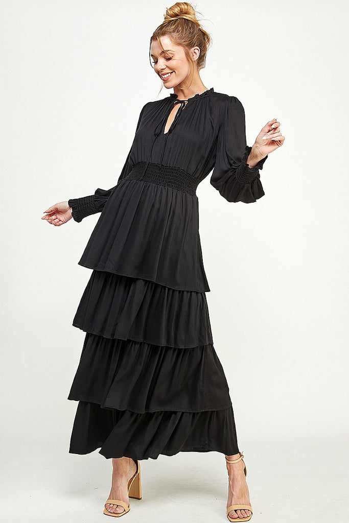 Black Long Sleeve Tiered Maxi Dress for $59.99 – The Dress Outlet