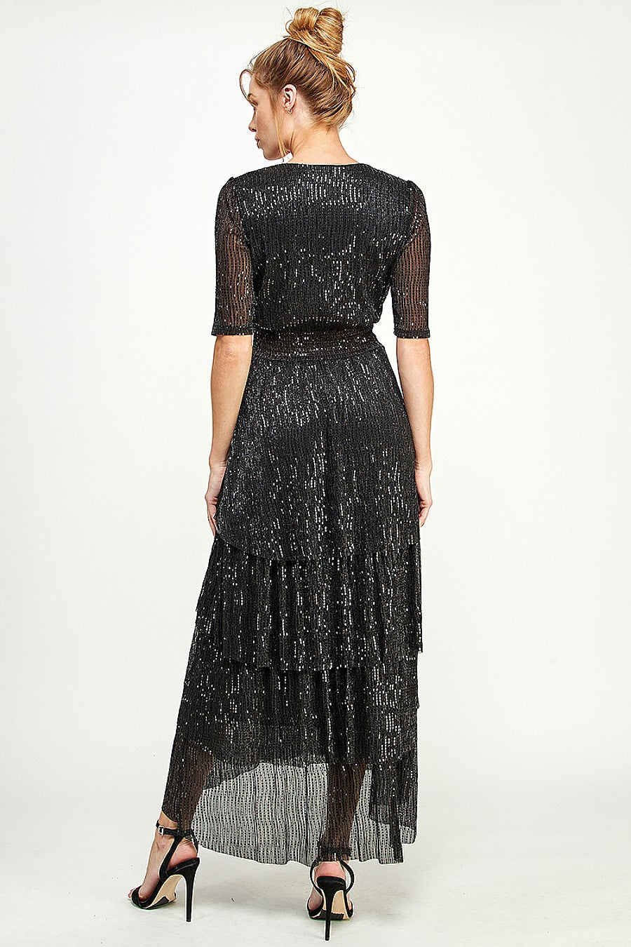 High Low V Neck Tiered Dress
