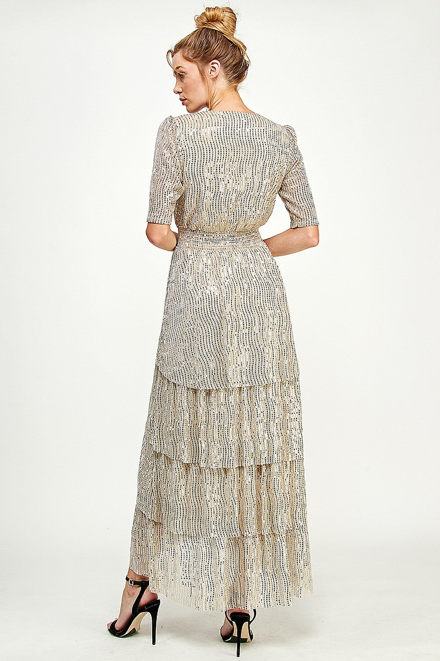 High Low V Neck Tiered Dress