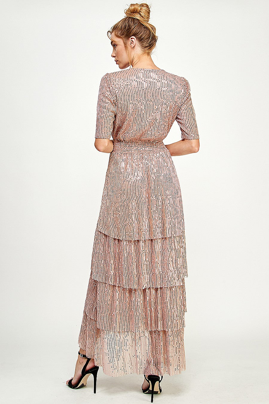 High Low V Neck Tiered Dress