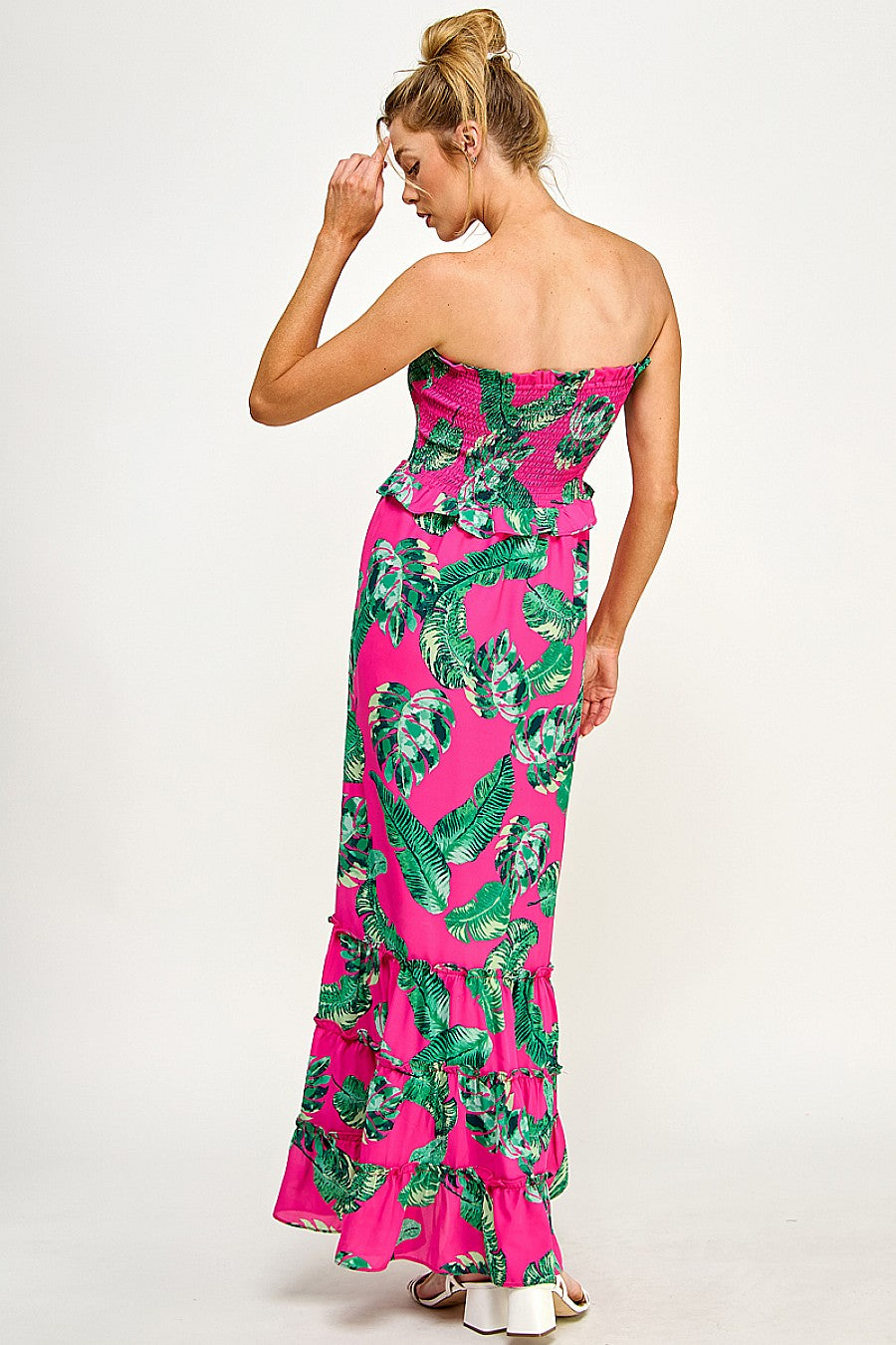 Long Strapless Floral Tiered Maxi Dress