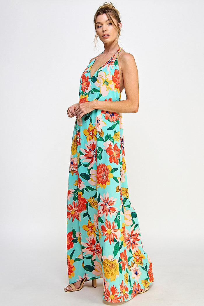 Formal Dresses Long Halter Neck Open Back Floral Dress Mint