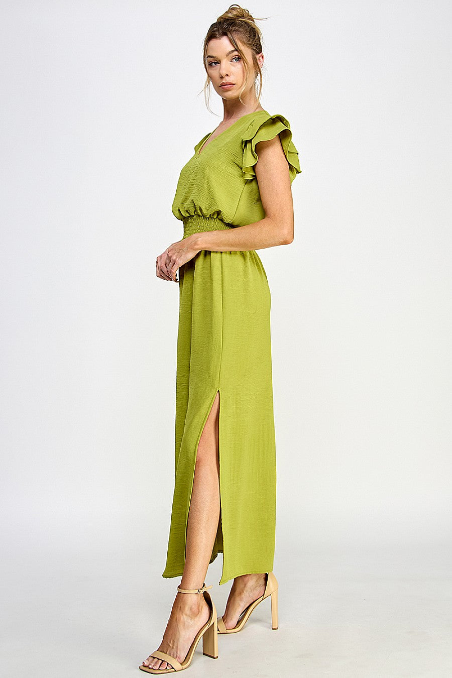 Long V Neck Side Slit Maxi Dress
