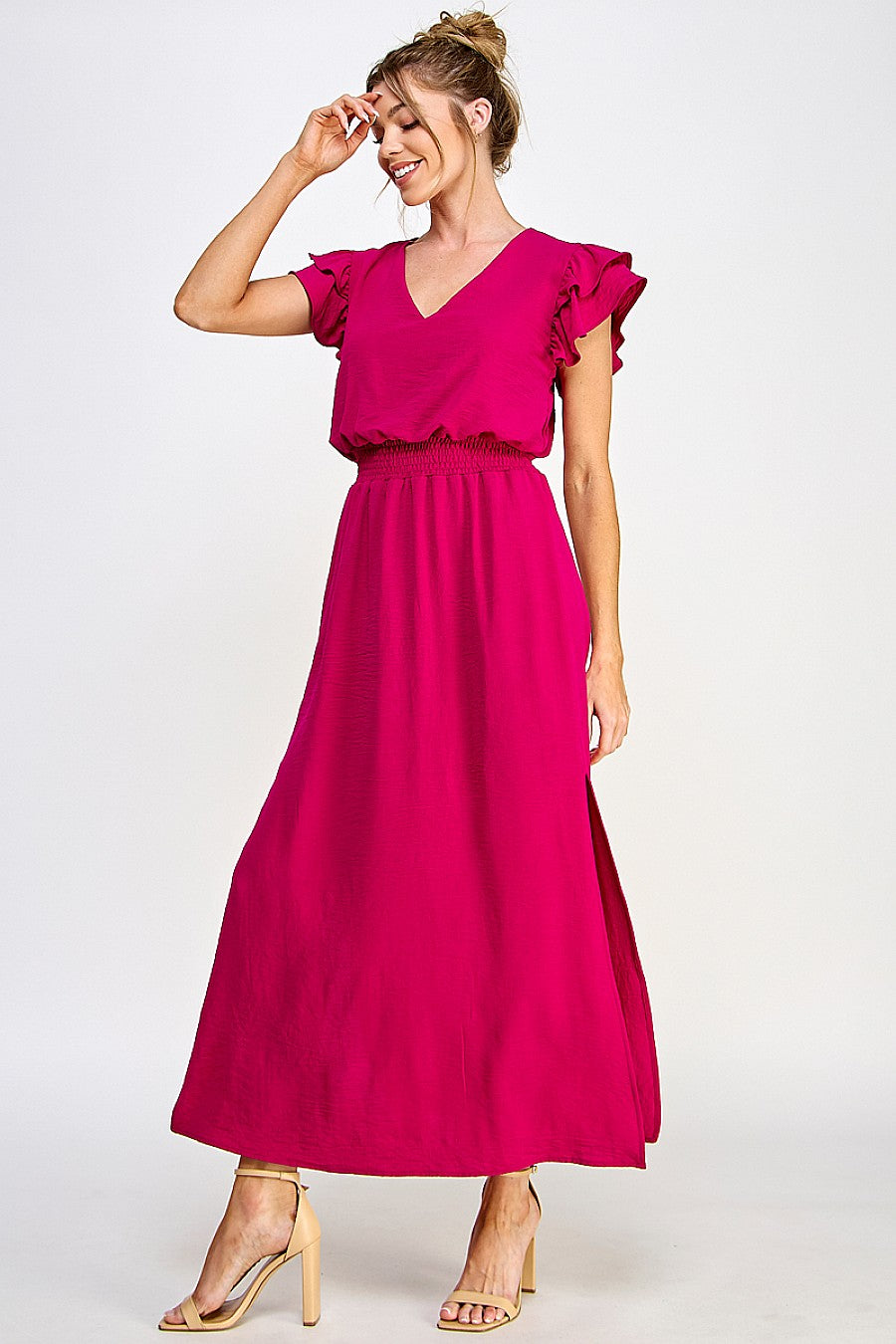 Long V Neck Side Slit Maxi Dress