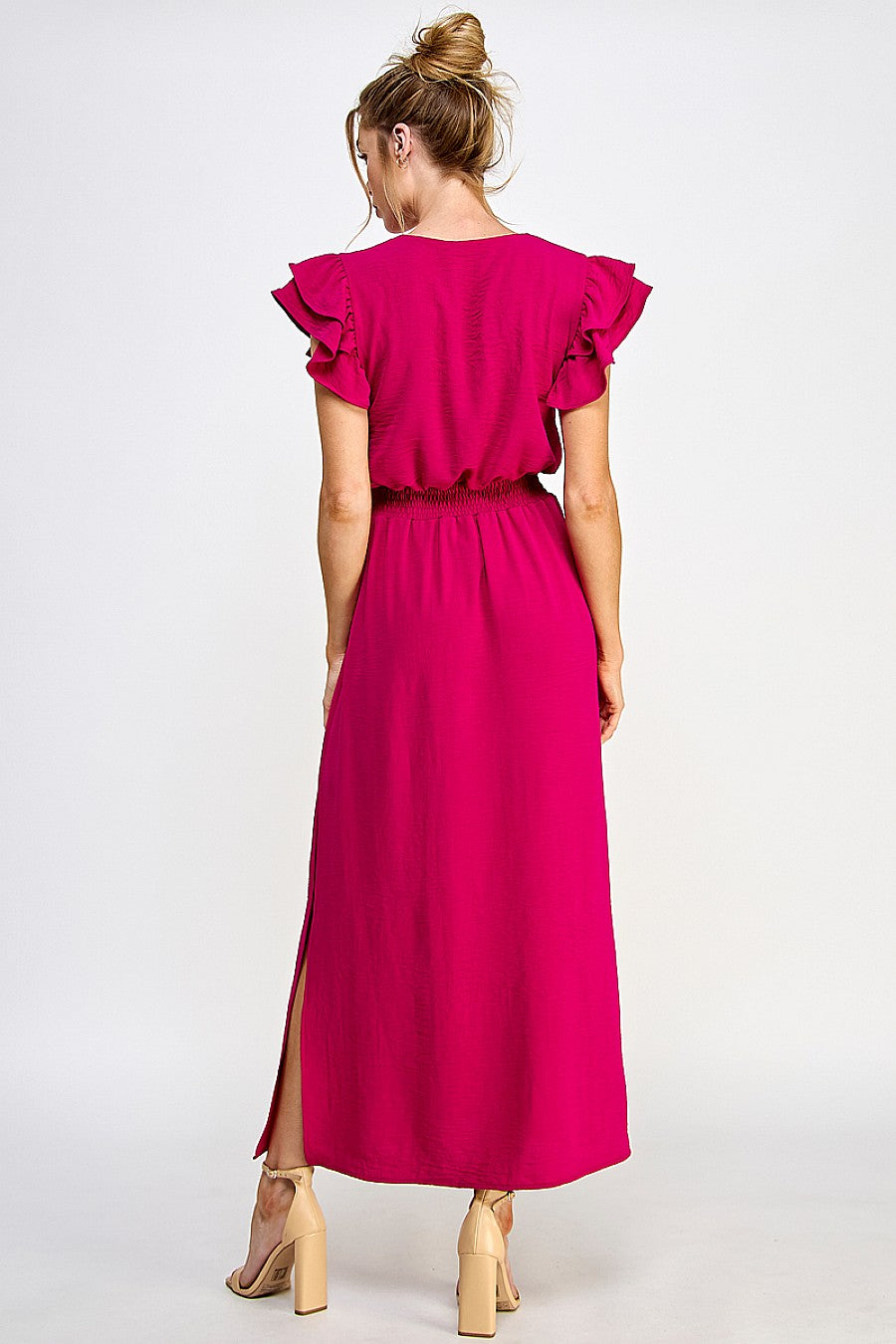 Long V Neck Side Slit Maxi Dress