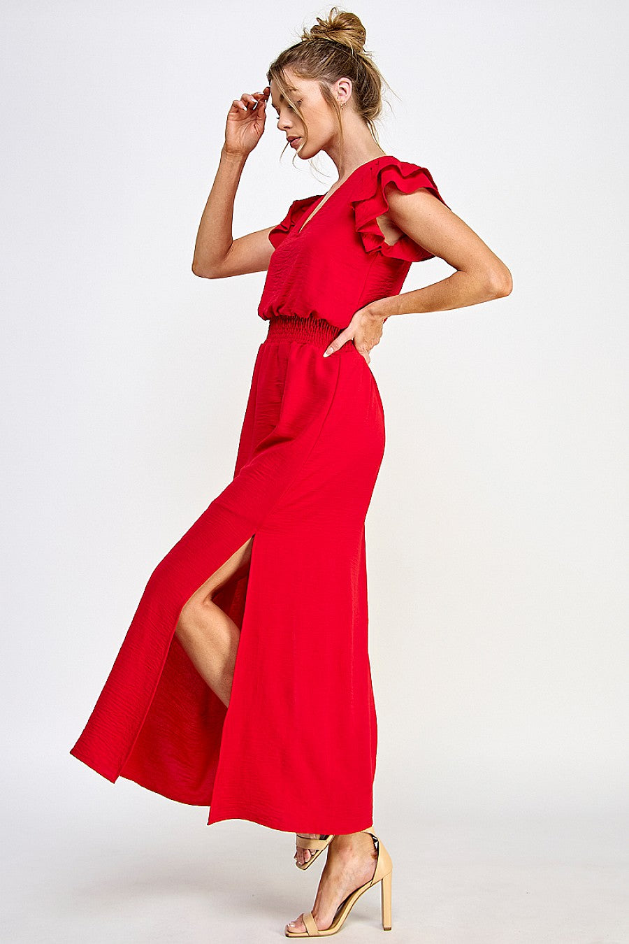Long V Neck Side Slit Maxi Dress