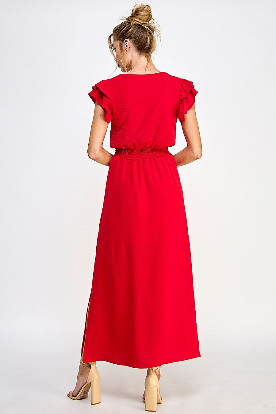 Long V Neck Side Slit Maxi Dress