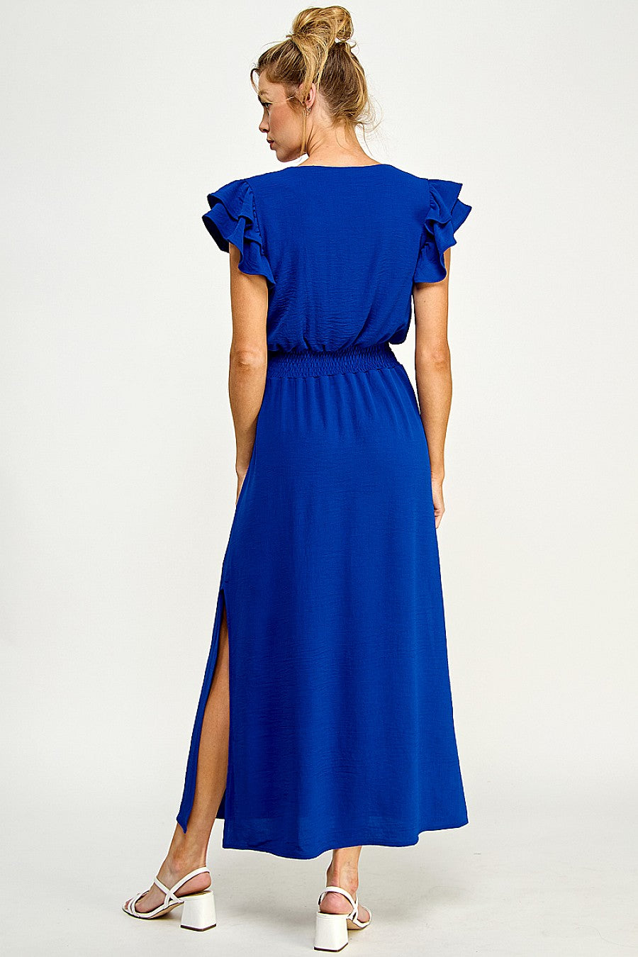 Long V Neck Side Slit Maxi Dress