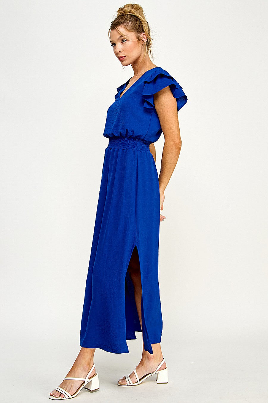 Long V Neck Side Slit Maxi Dress