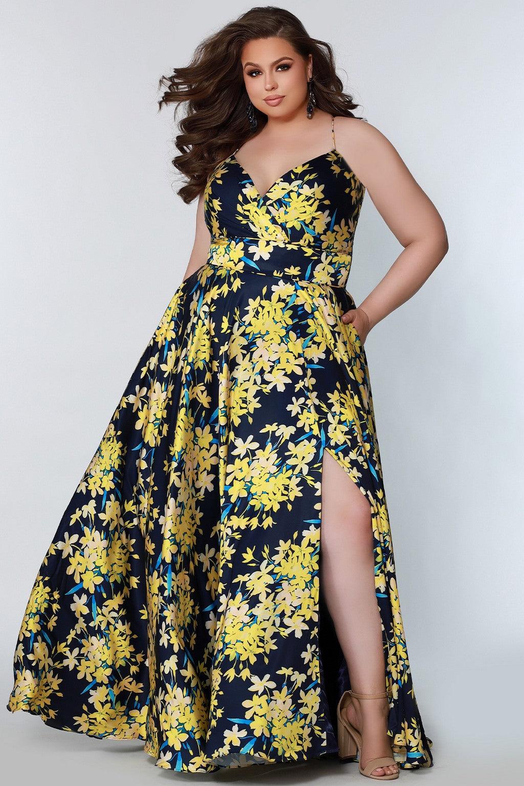 Plus Size Dresses Long Plus Size Floral Formal Dress Yellow Blossom