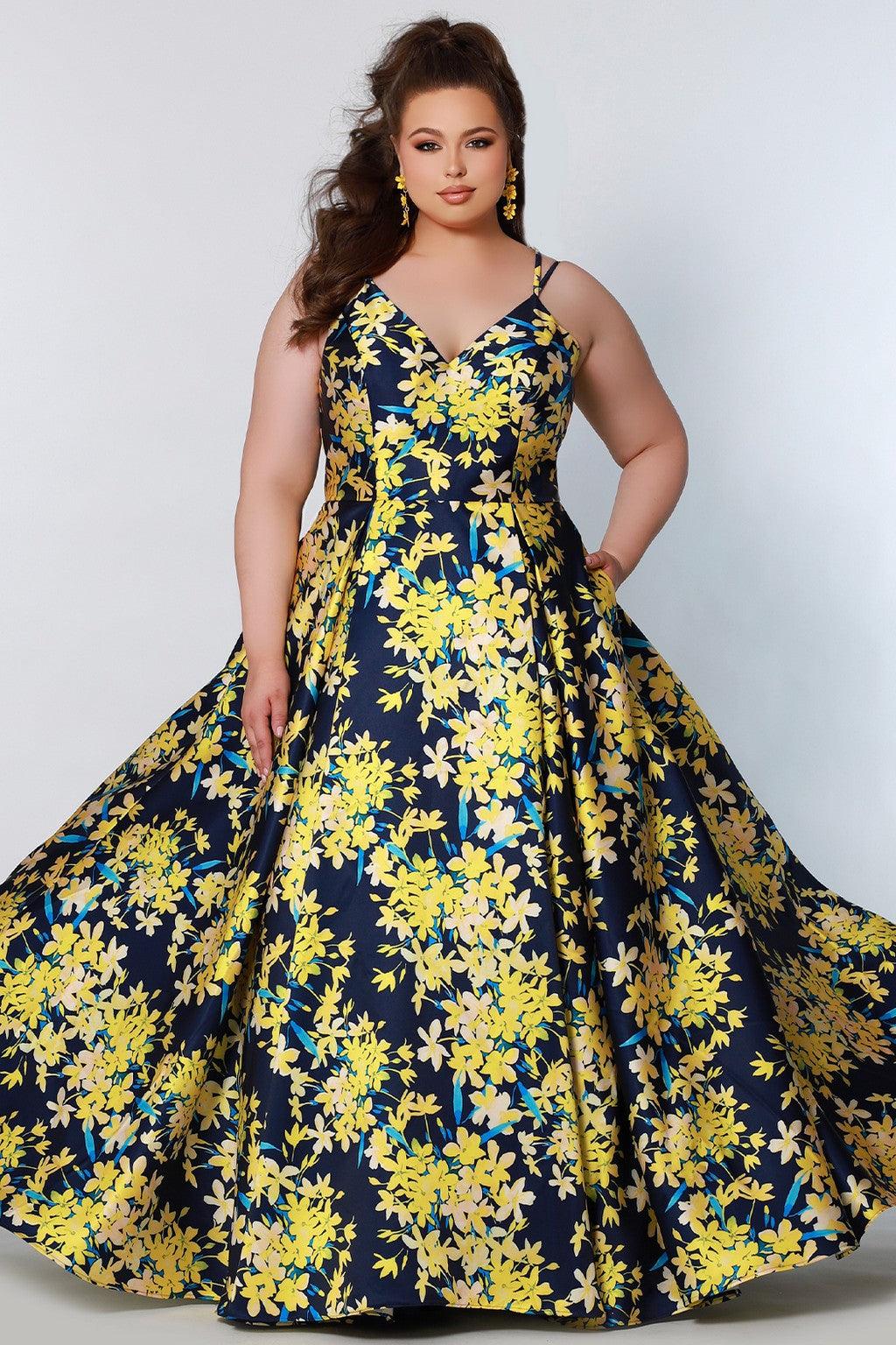 Plus Size Dresses Long Formal Plus Size Floral Dress Yellow Blossom
