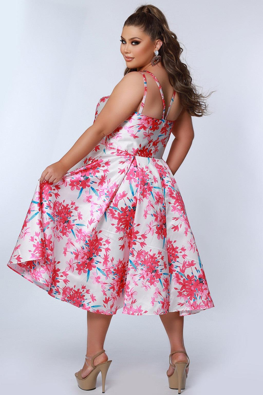 Sydneys Closet CE2209 Plus Size Floral Tea Length Dress