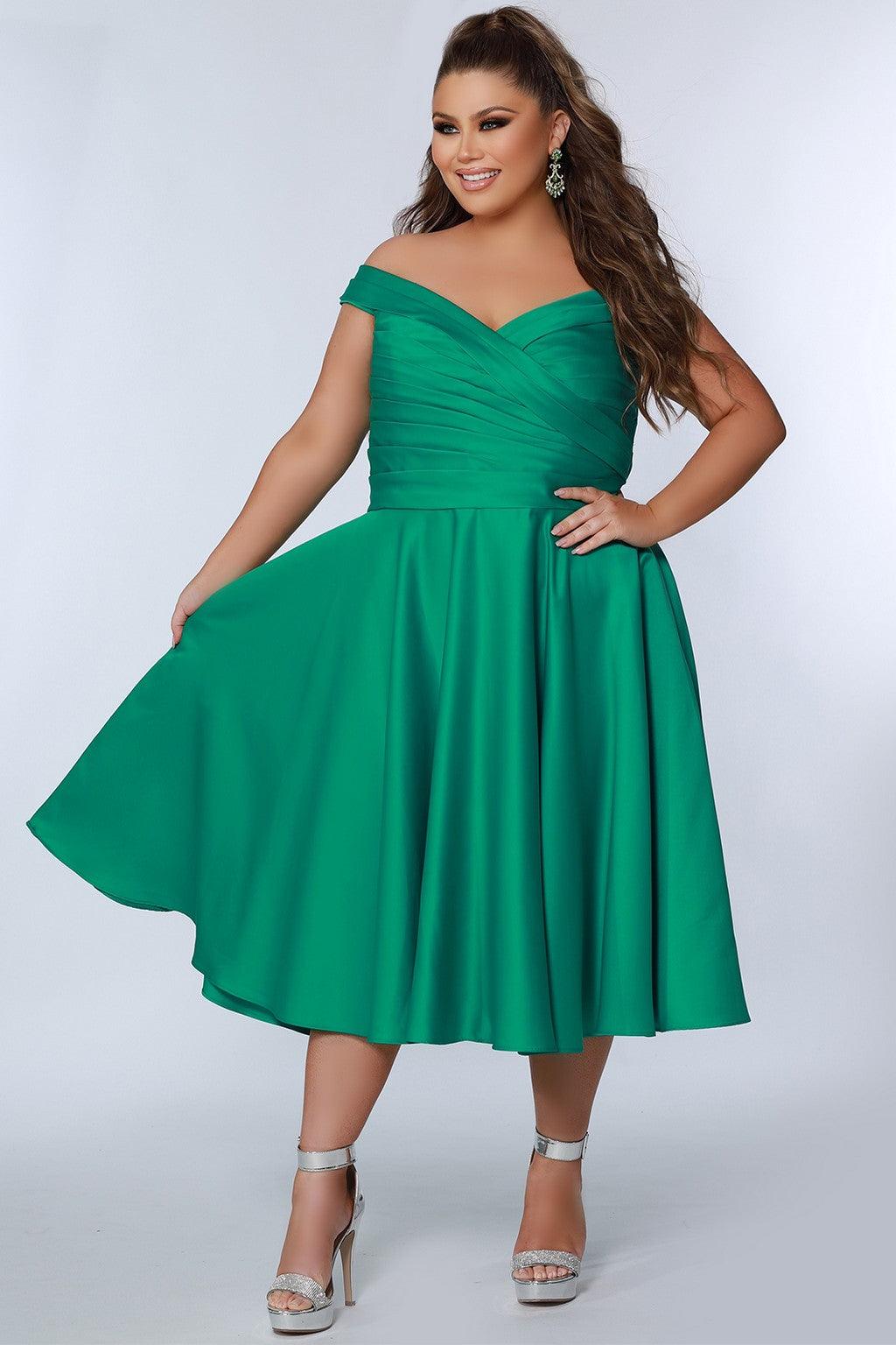Plus Size Dresses Plus Size Off Shoulder Tea Length Dress Emerald