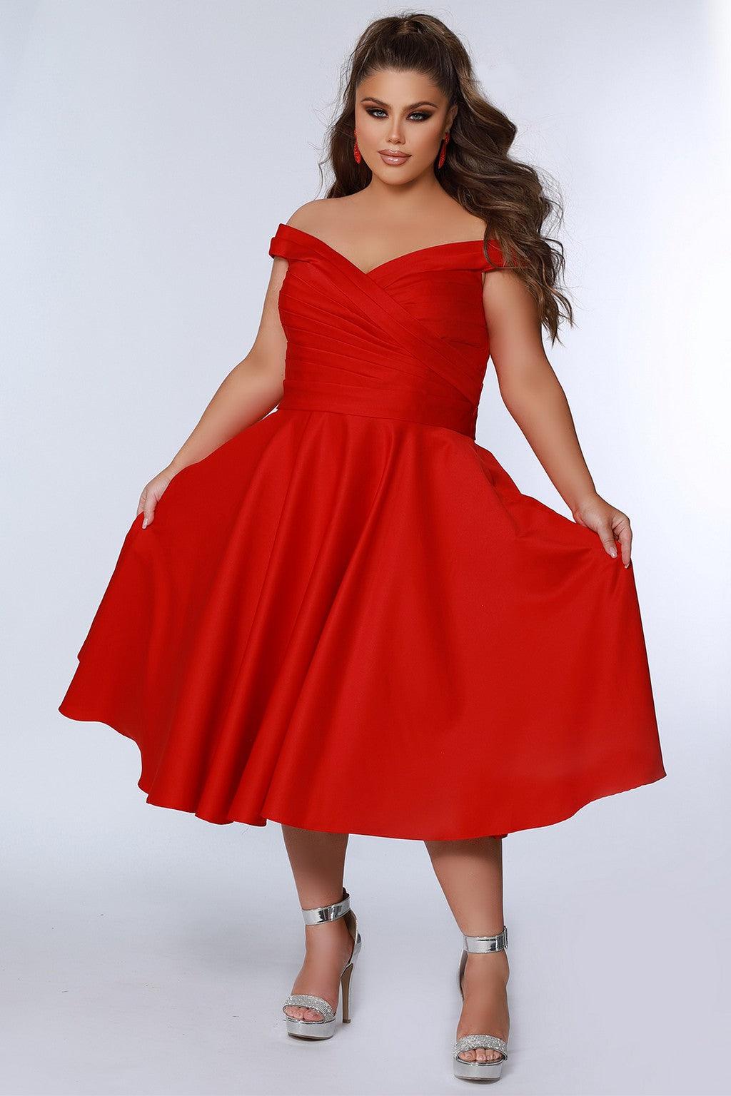 Plus Size Dresses Plus Size Off Shoulder Tea Length Dress Ruby