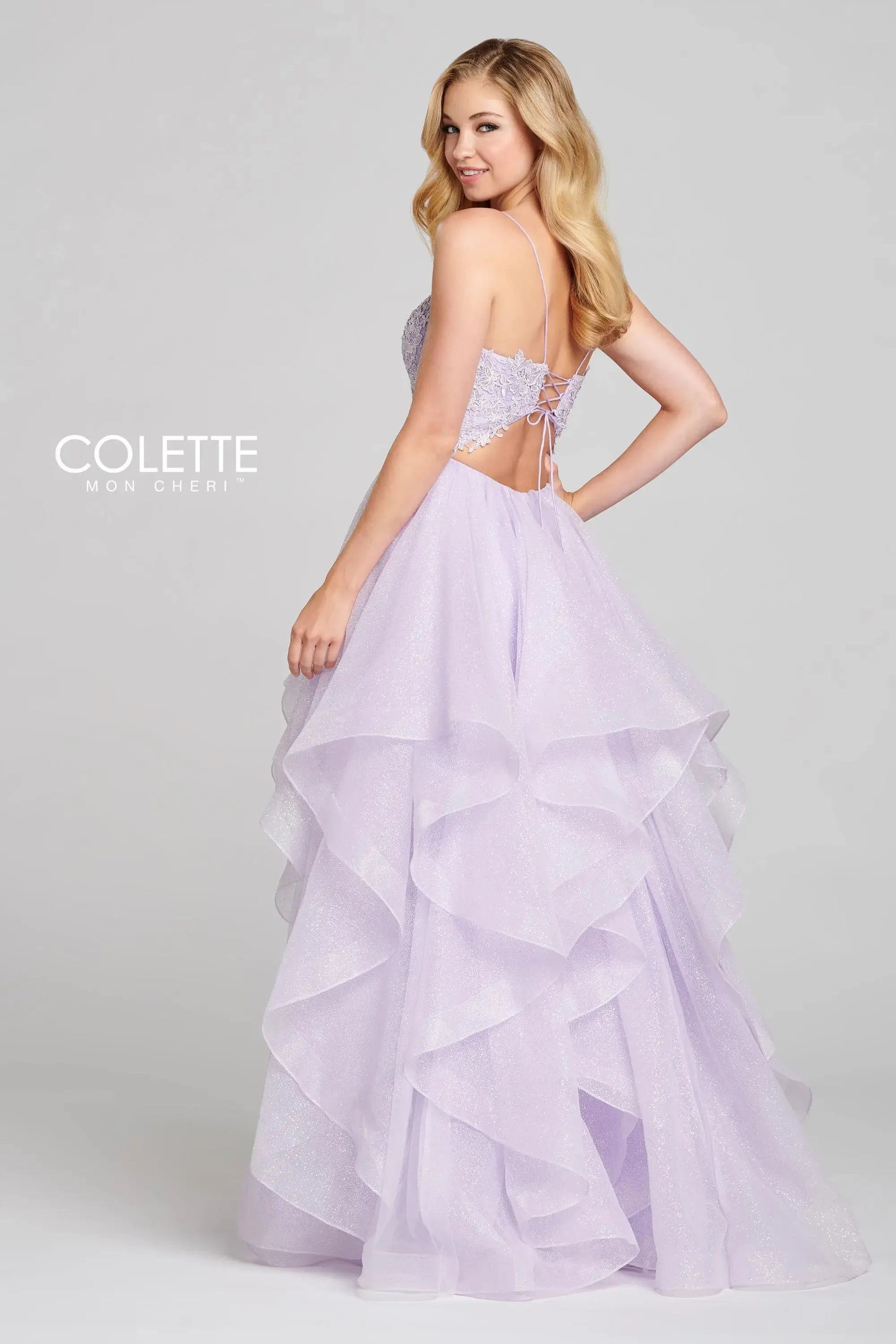 Colette CL12129 Glitter Formal Long Prom Applique Dress