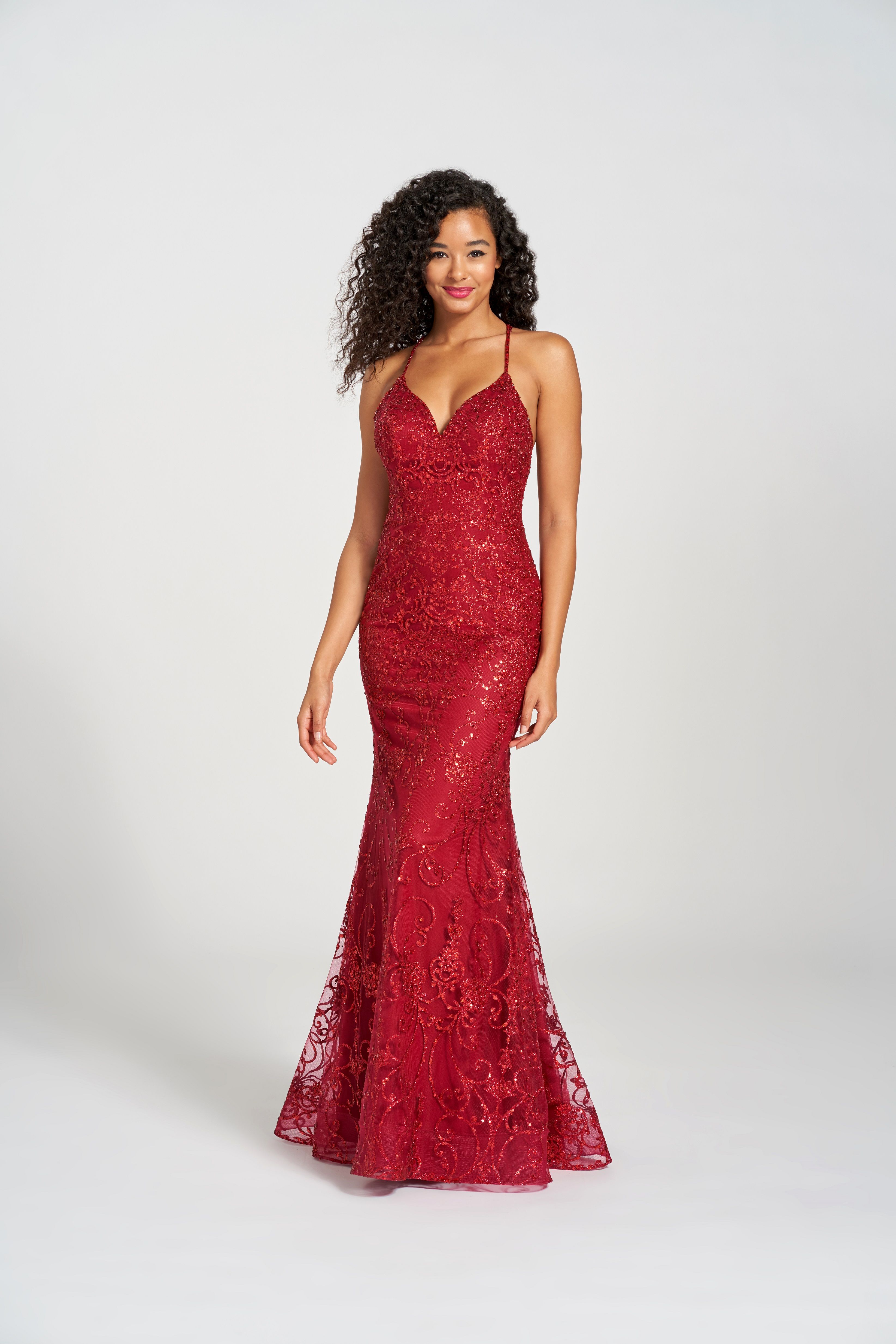 Prom Dresses Fitted Formal Glitter Prom Long Dress Scarlet