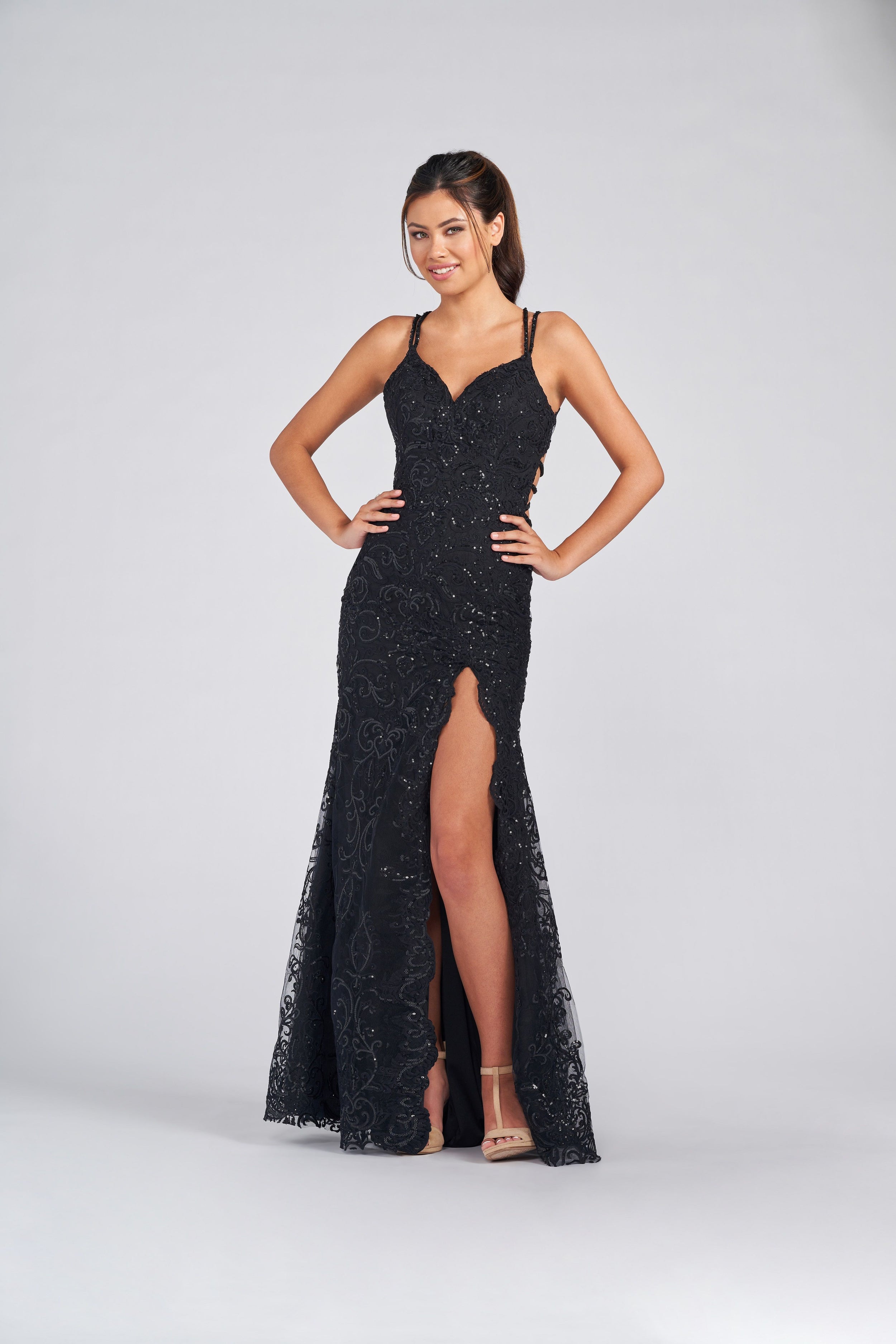 Prom Dresses Fitted Long Formal Sequin Prom Dress Black