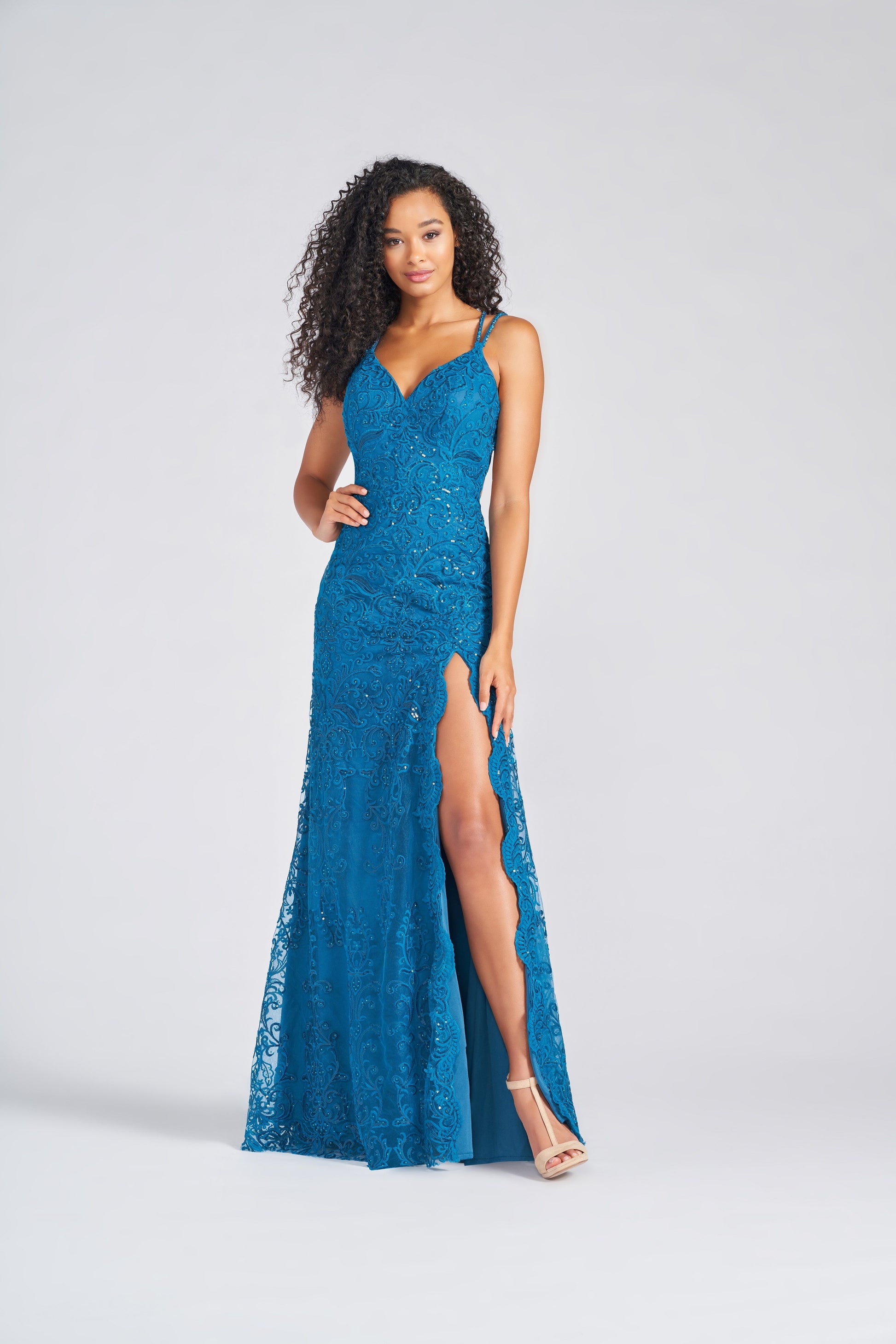 Colette CL12280 Fitted Long Formal Sequin Prom Dress