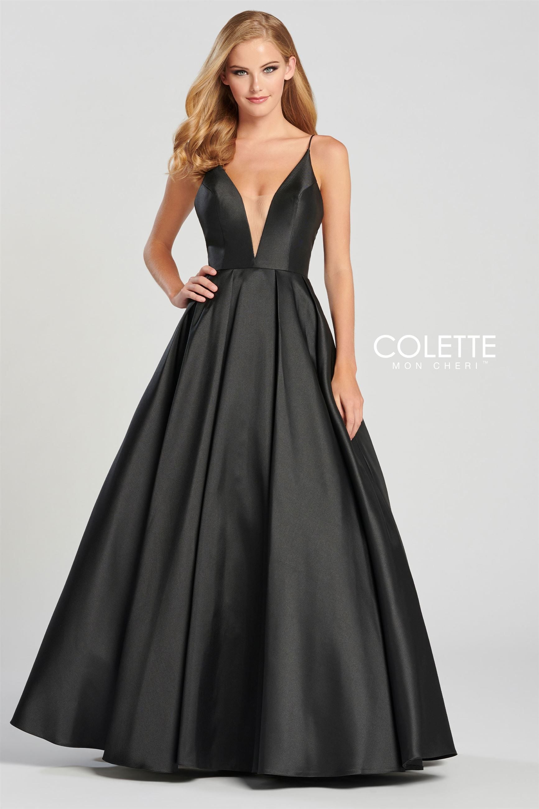 Colette CL19827 Long Pleated Formal Prom Pockets Ball Gown