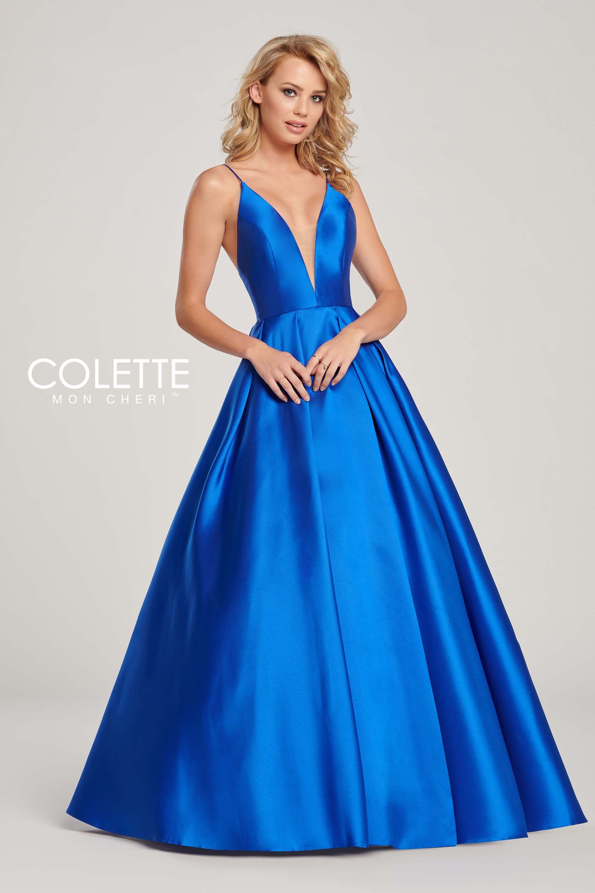 Colette CL19827 Long Pleated Formal Prom Pockets Ball Gown