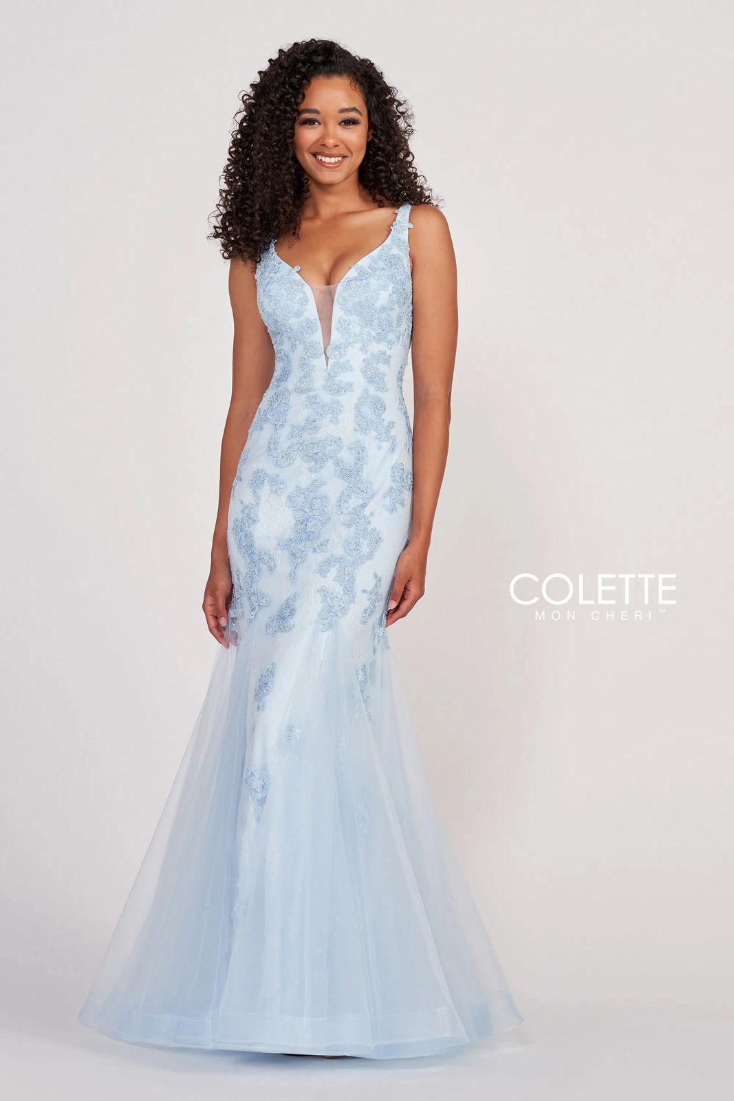 Colette CL2002 Formal Mermaid Prom Long Applique Dress - Powder Blue / 8 Colette CL2002 Formal Mermaid Prom Long Applique Dress - Powder Blue / 8