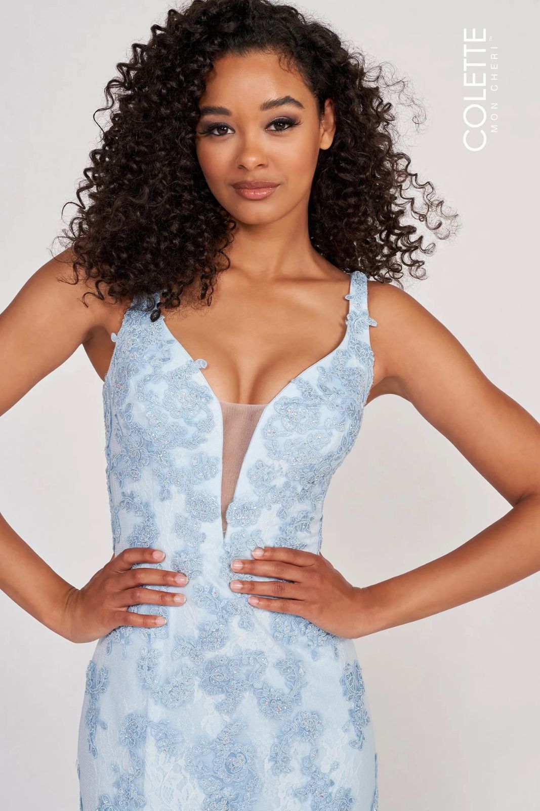 Colette CL2002 Formal Mermaid Prom Long Applique Dress - Powder Blue / 8 Colette CL2002 Formal Mermaid Prom Long Applique Dress - Powder Blue / 8