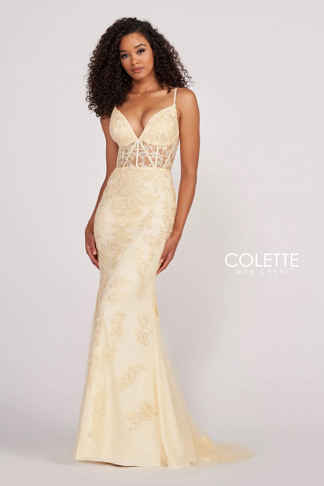 Colette CL2007 Long Fitted Prom Beaded Formal Dress - Buttercup / 8 Colette CL2007 Long Fitted Prom Beaded Formal Dress - Buttercup / 8