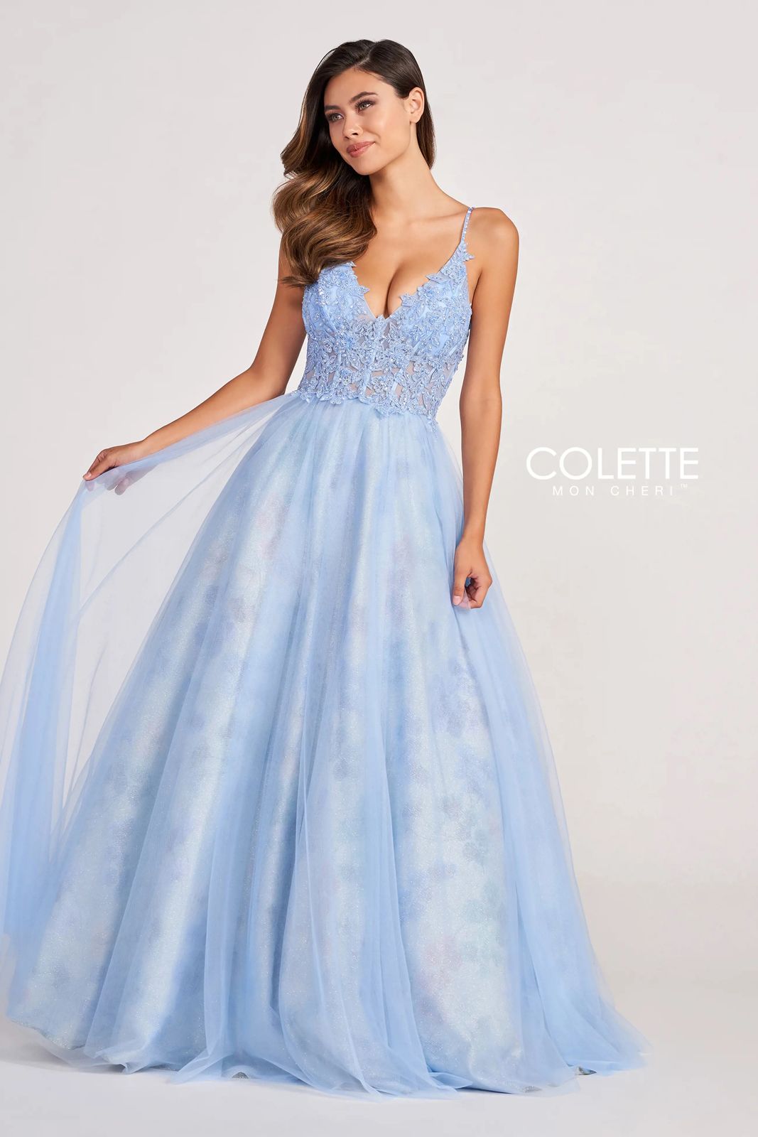 Colette CL2009 Glitter Print Long Prom Beaded Formal Ball Gown