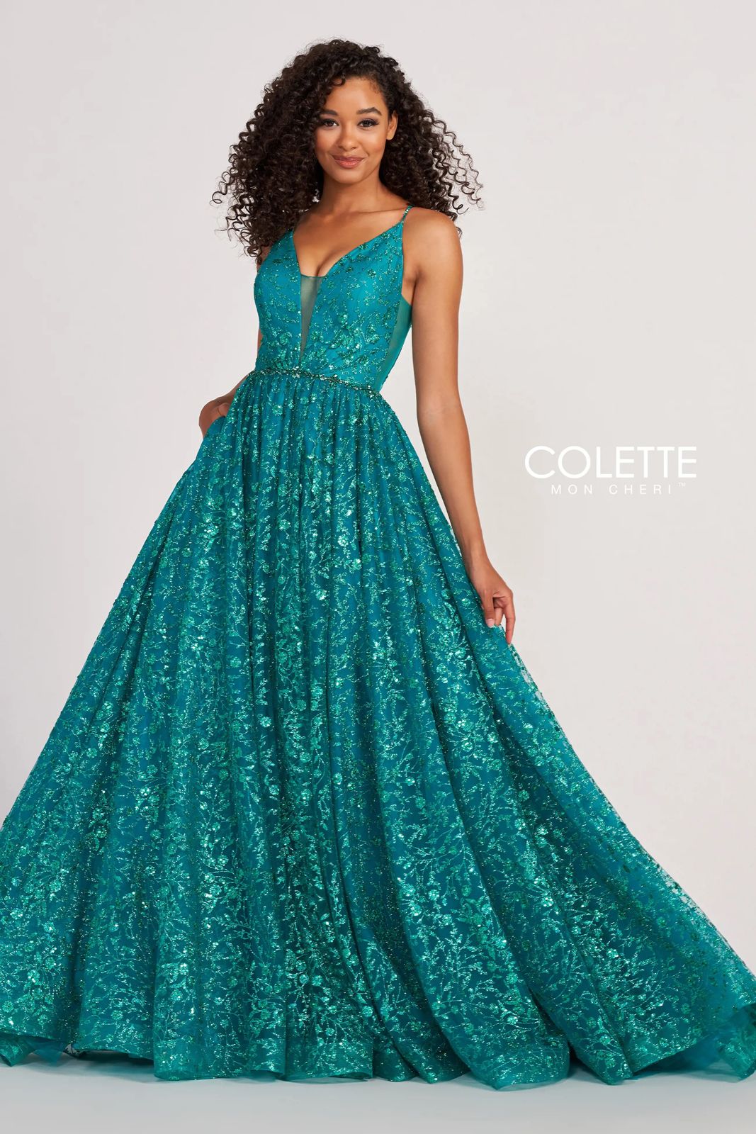 Colette CL2016 Prom Long Formal Glitter Ball Gown - Aqua / 00 Colette CL2016 Prom Long Formal Glitter Ball Gown - Aqua / 00
