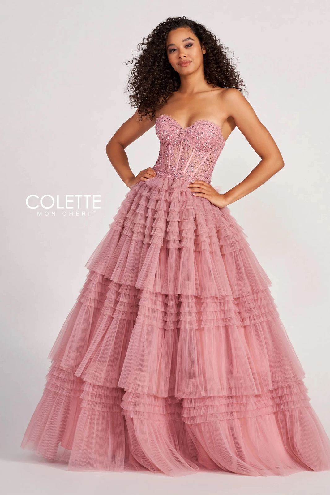 Prom Dresses Layered Ruffle Prom Long Formal Ball Gown Dusty Rose