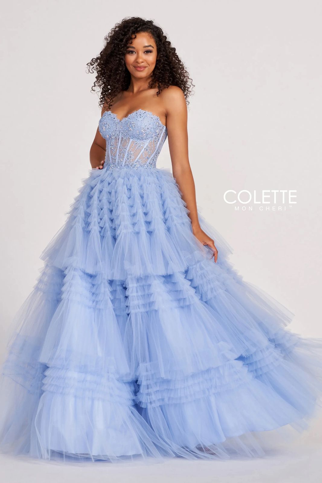 Prom Dresses Layered Ruffle Prom Long Formal Ball Gown Periwinkle