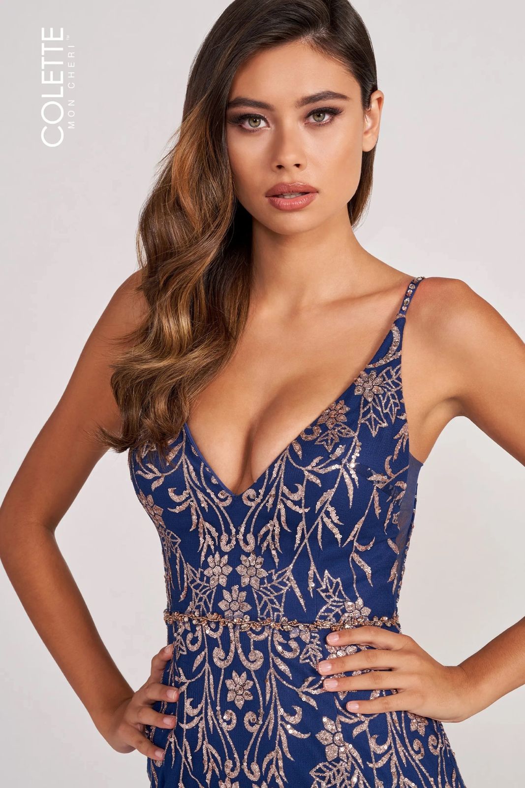 Prom Dresses Fitted Prom Long Glitter Formal Mermaid Dress Navy/Gold