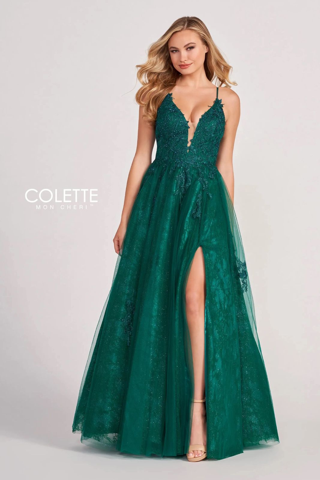Prom Dresses Beaded Applique Long Formal Prom Dress Emerald