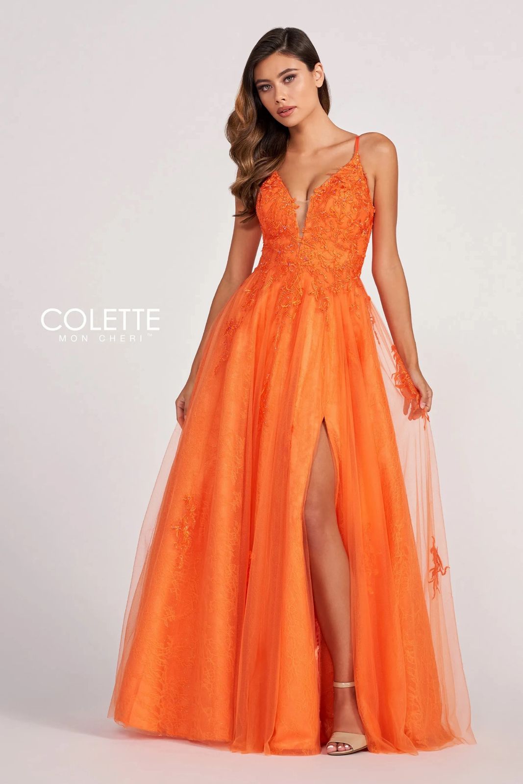 Prom Dresses Beaded Applique Long Formal Prom Dress Orange