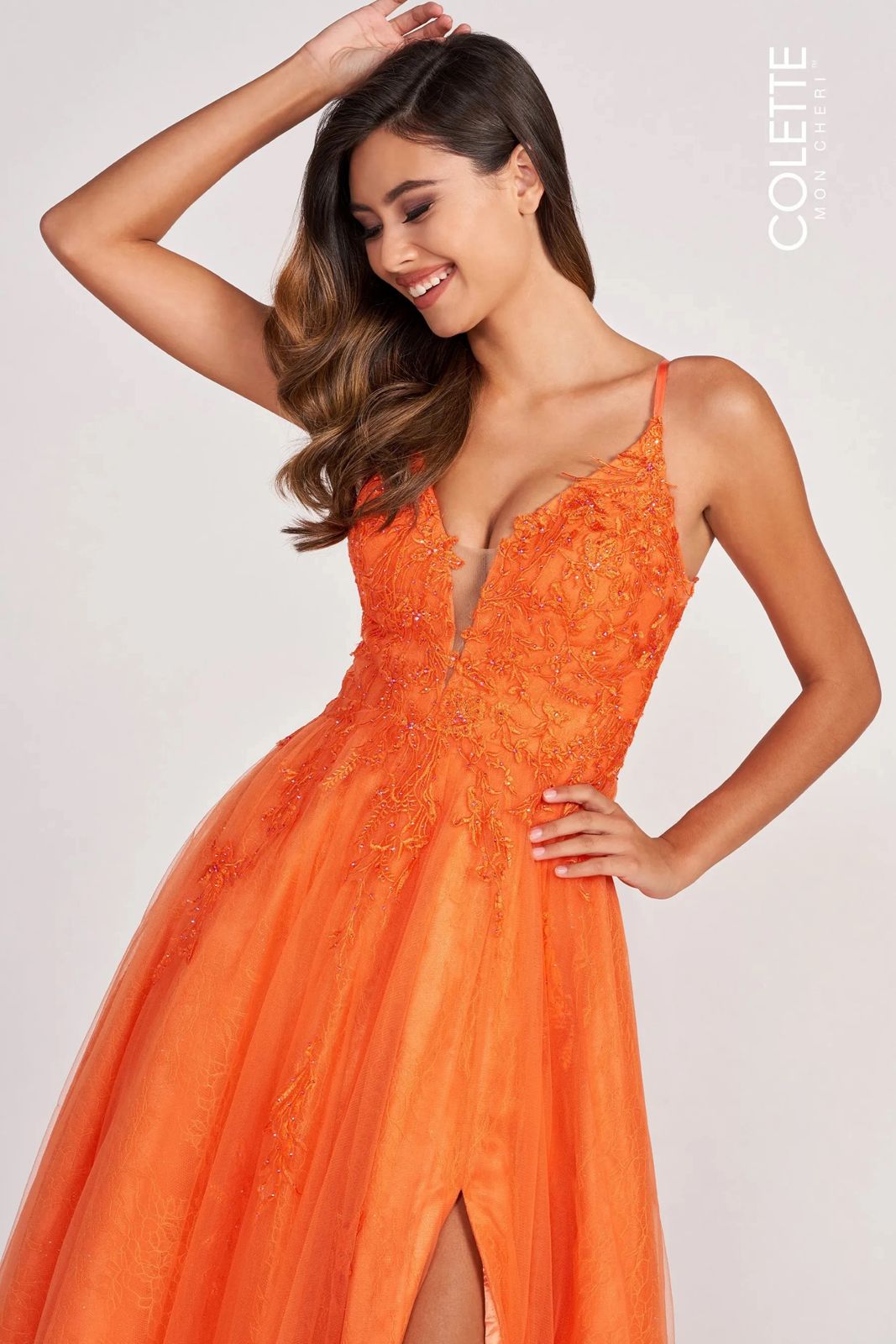 Prom Dresses Beaded Applique Long Formal Prom Dress Orange