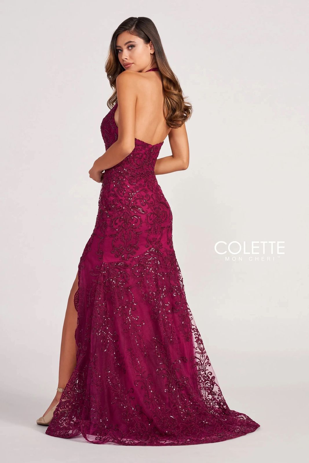 Cabernet Colette CL2027 Long Fitted Formal Halter Prom Dress for $565