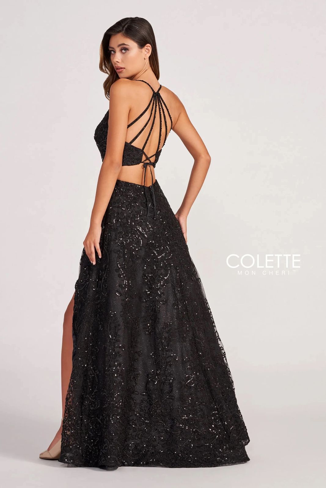 strapless open back dress Colette CL2028 Long Formal Beaded Prom Dress