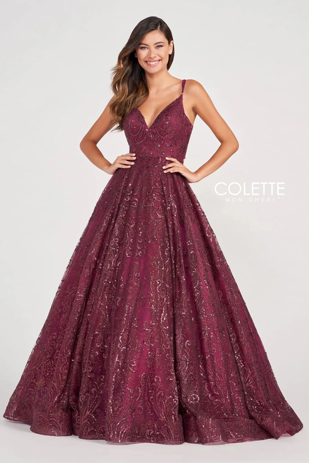 Navy Blue Colette CL2030 Glitter Prom Long Formal Ball Gown