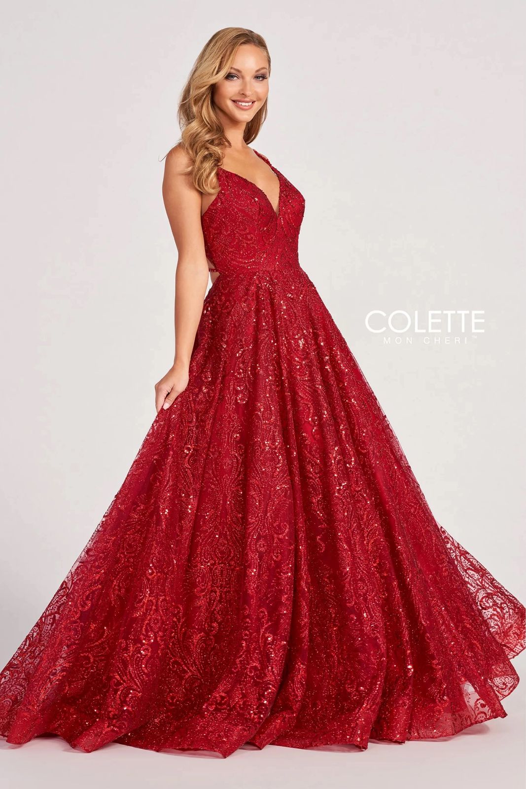 Navy Blue Colette CL2030 Glitter Prom Long Formal Ball Gown for $525.99 ...